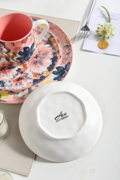 🌺 Coral Bloom- 16 pcs Handmade Matte Ceramic Breakfast Set