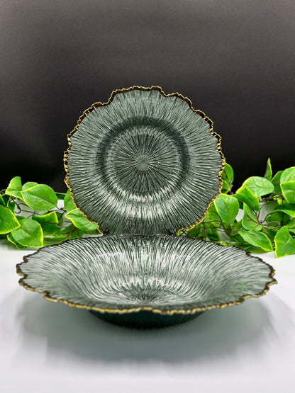 Greyish-Green Glass Flower Turkish Platter  🍀