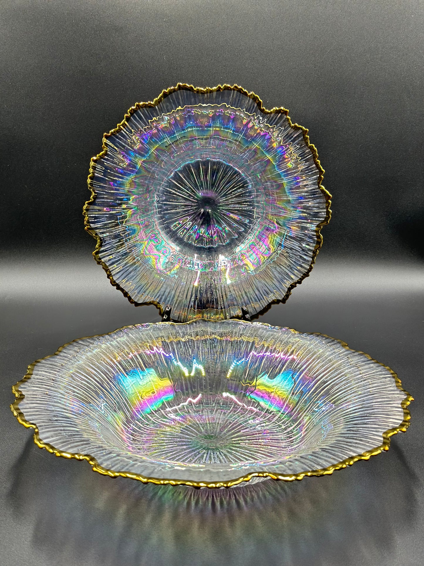 Rainbow Glass Flower Turkish Platter 🌈 🌼