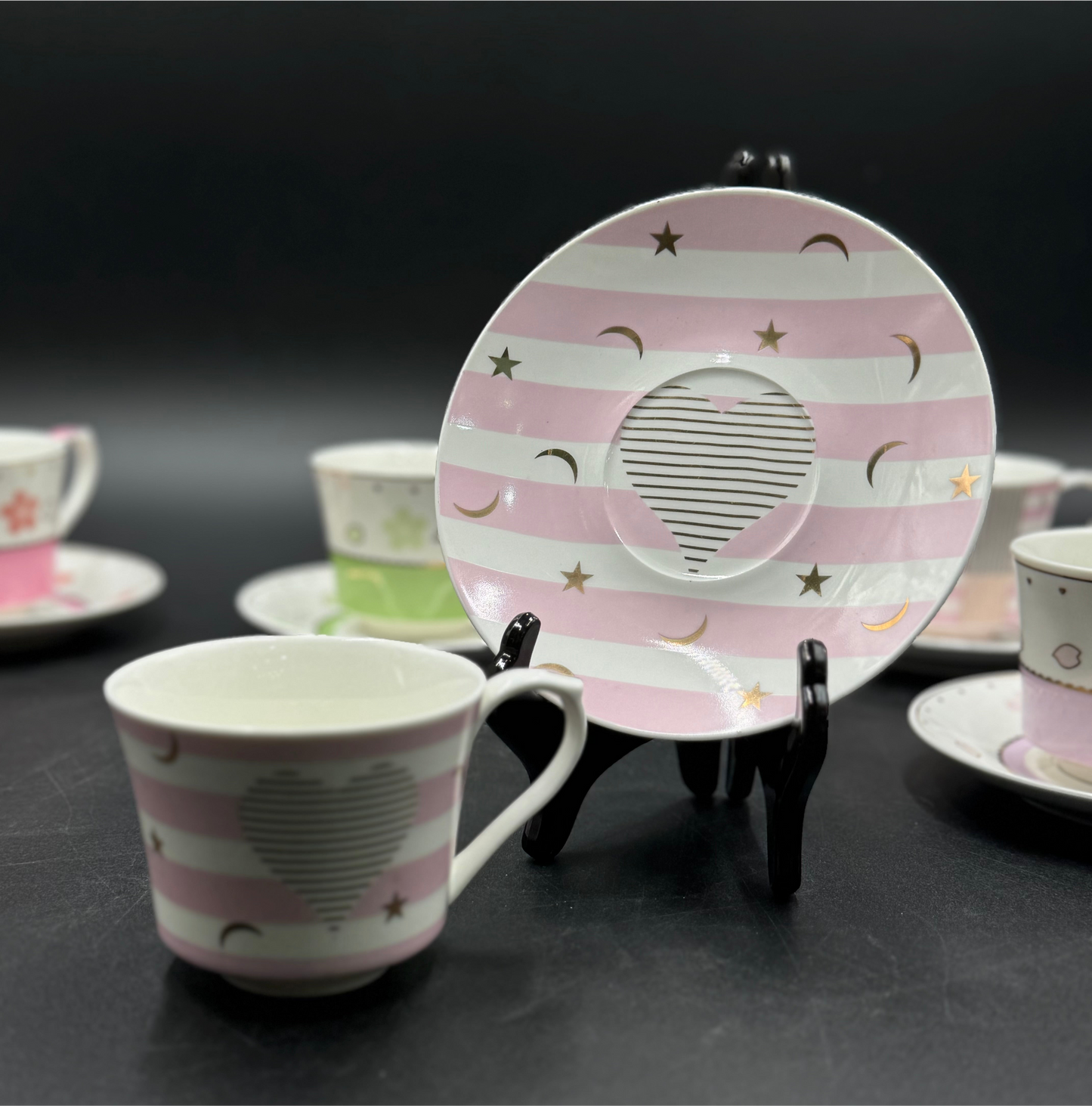 12 Pcs Pink Galaxy Fine Bone China Cup & Saucer Set 🌌