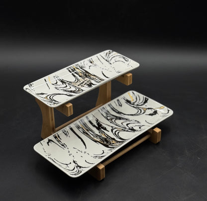 2 Tier Abstract Pattern Ceramic Serving Tray Set ✨