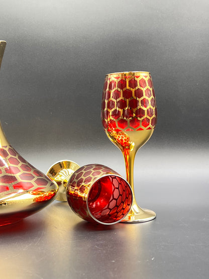 24K Gold Plated 7 Pcs Red Turkey Glass Water Set