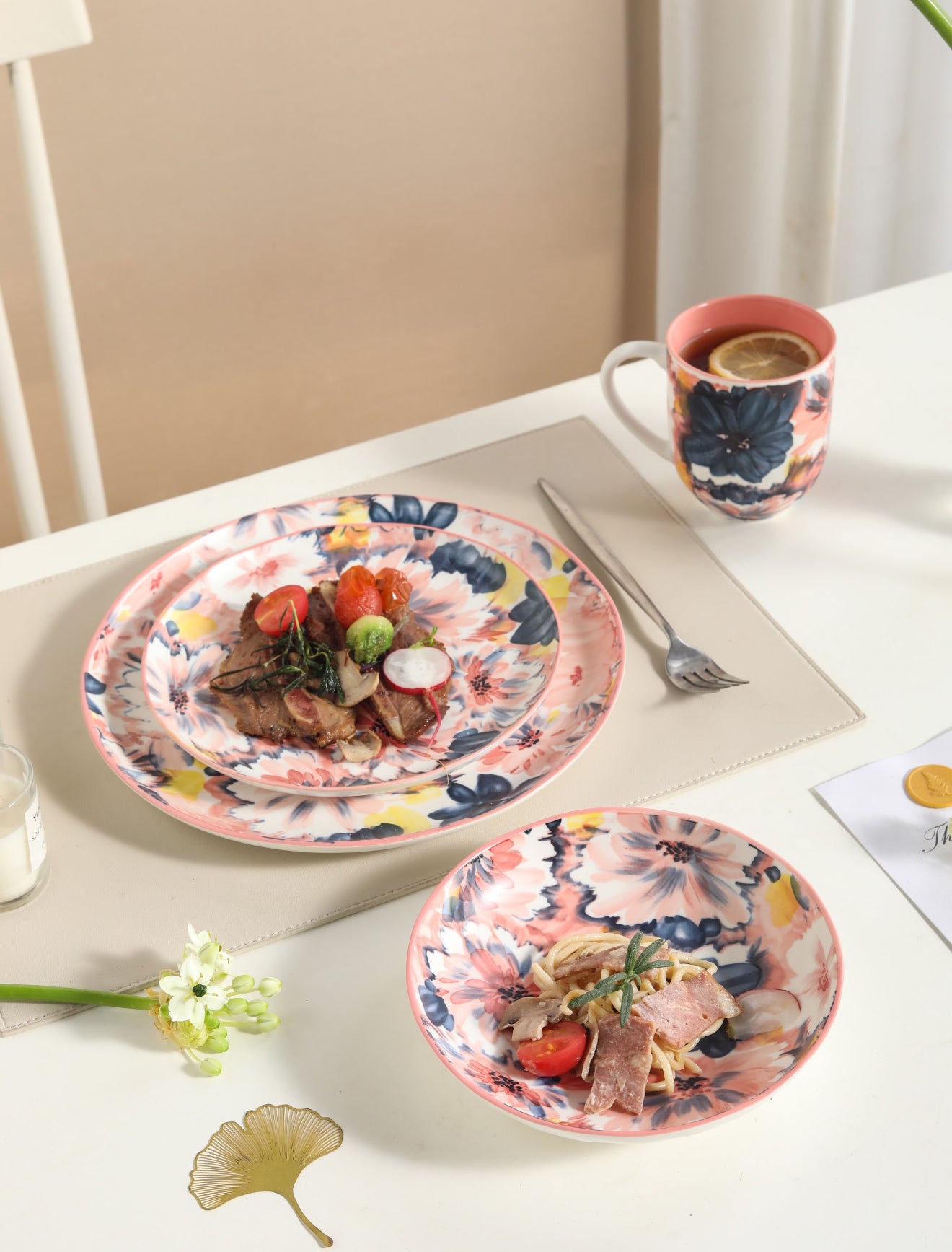 🌺 Coral Bloom- 16 pcs Handmade Matte Ceramic Breakfast Set