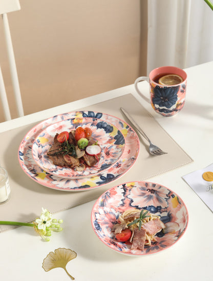 🌺 Coral Bloom- 16 pcs Handmade Matte Ceramic Breakfast Set