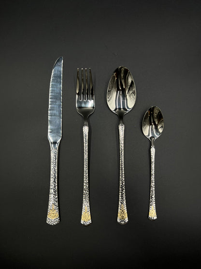 24 Pcs Stainless Steel Cutlery Set – Textured Silver Luxe