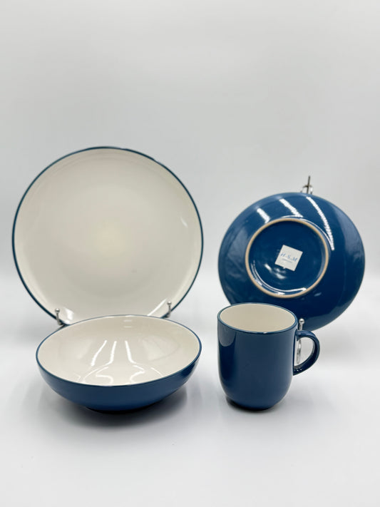 24 Pcs Bi-Colour Blue Glazed Stoneware Breakfast Set 💙✨