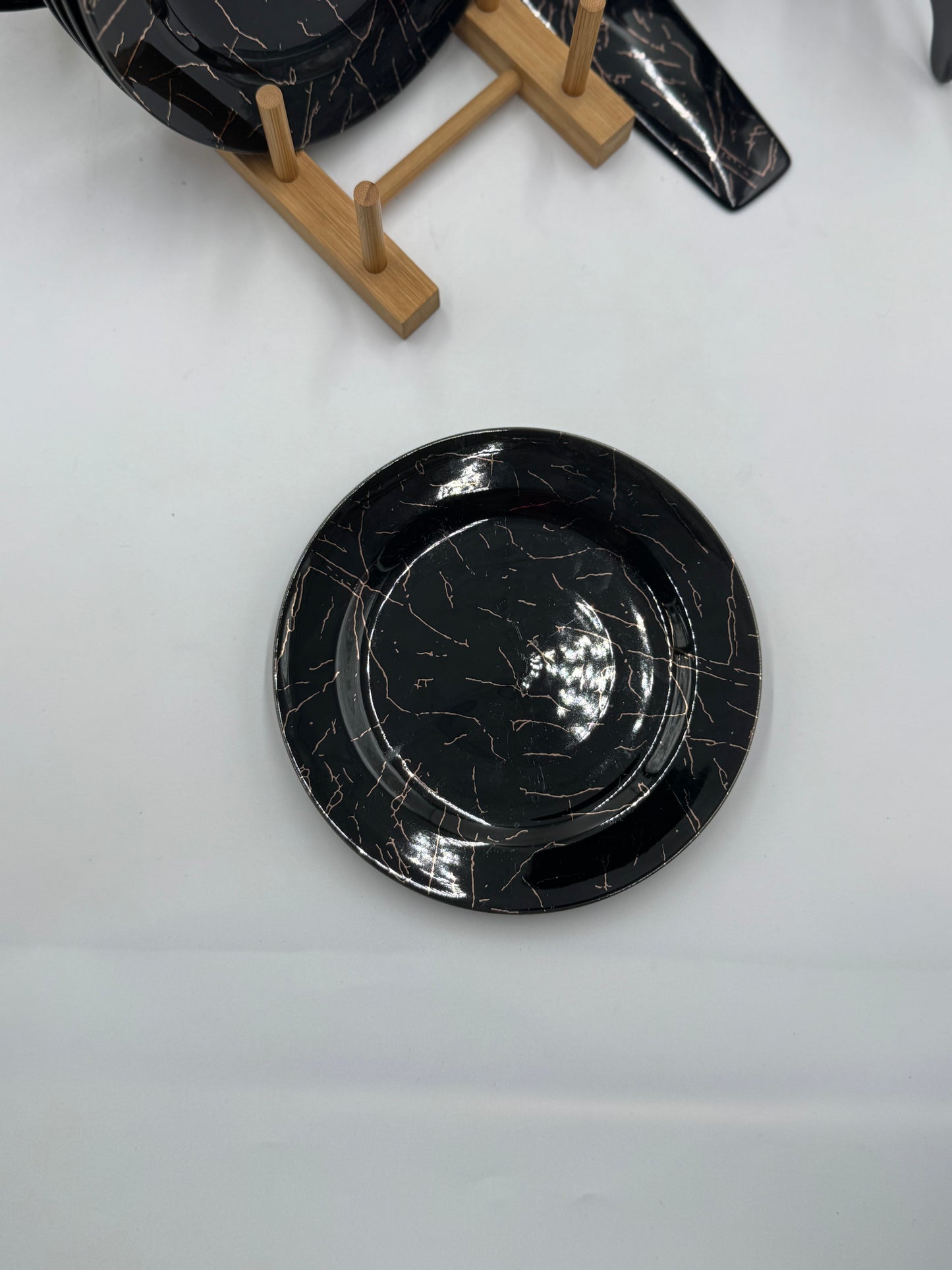 9 Pcs Black Marble Design Round Cake Plate Set with Stand 🎂✨