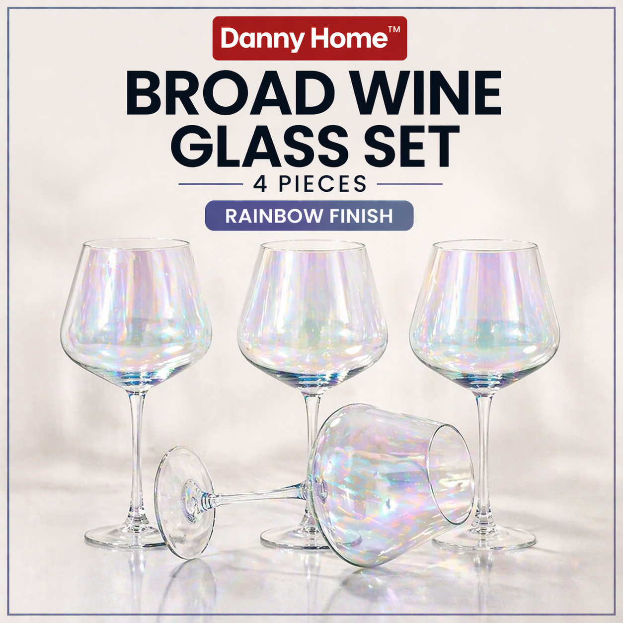 4 Pcs Danny Home Broad Rainbow Wine Glass Set