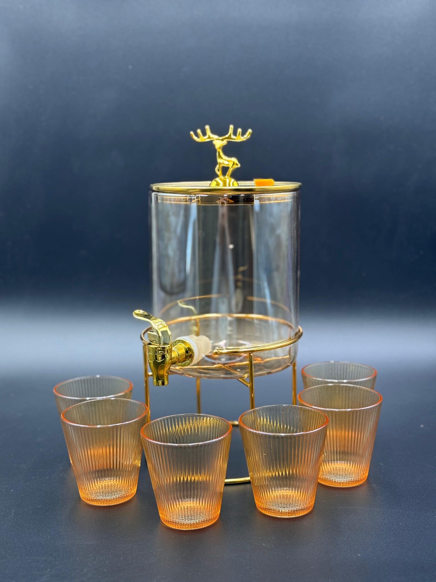 7 Pcs Golden Glass Dispenser Set with Stand ✨