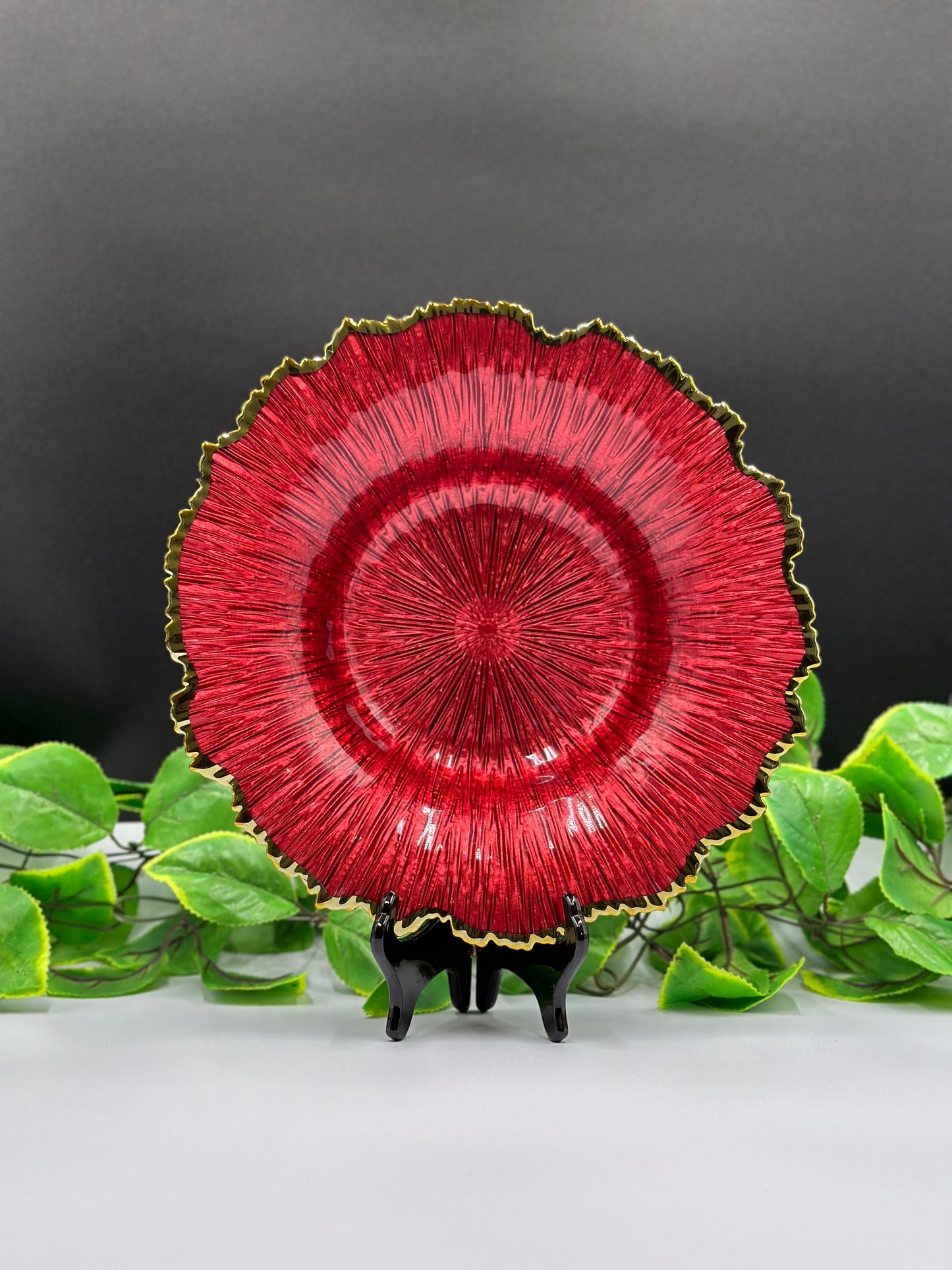 Red Glass Flower Turkish Platter 
 🌺