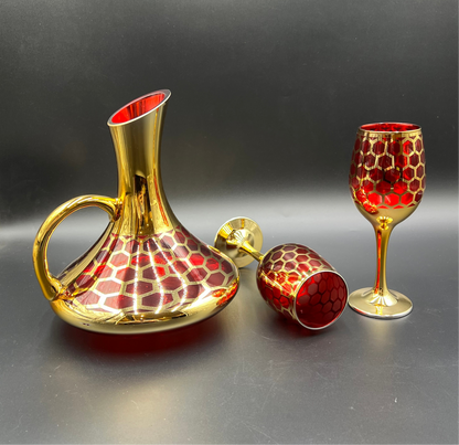 24K Gold Plated 7 Pcs Red Turkey Glass Water Set