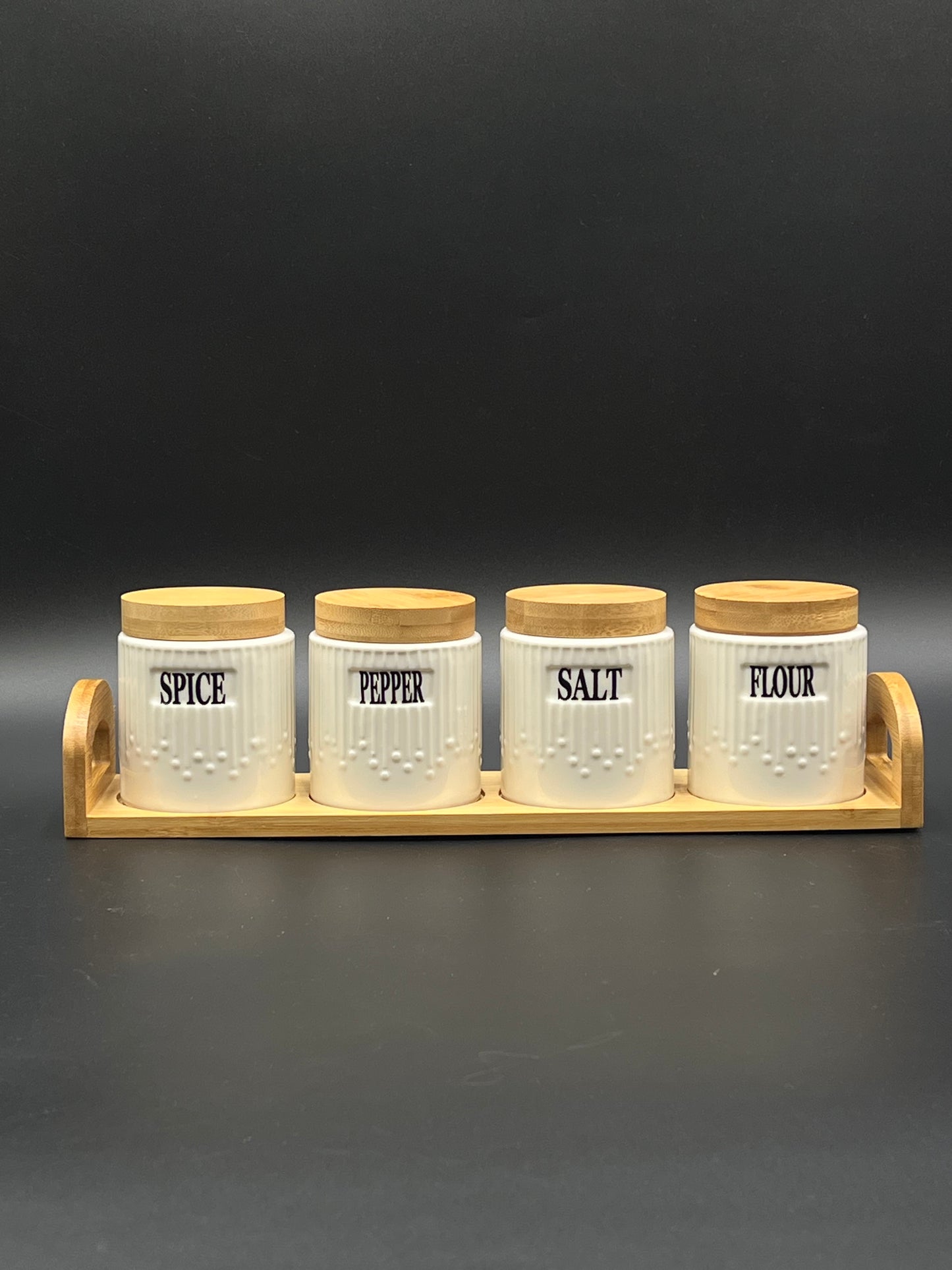 4 Pcs Air-Tight Ceramic Spice Jars Set with Bamboo Stand