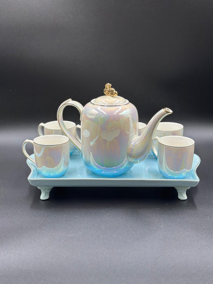 8 Pcs Elegant Bi-Colour Rainbow Shade Tea Set With Tray ☕️