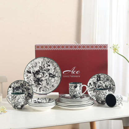 🌙 Midnight Bloom- 16 pcs Handmade Matte Ceramic Dinner Set