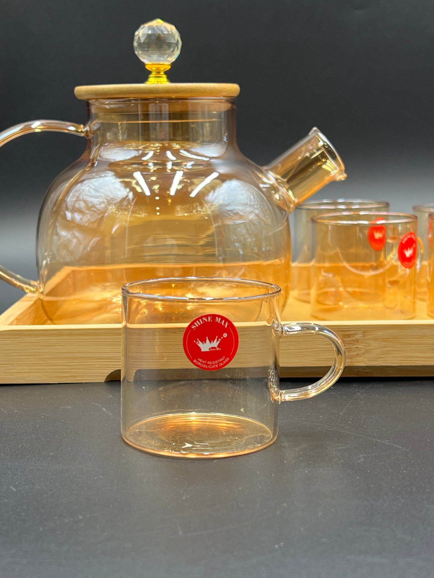 7 Pcs Chinese Glass Kehwa Set with Bamboo Tray ♨️