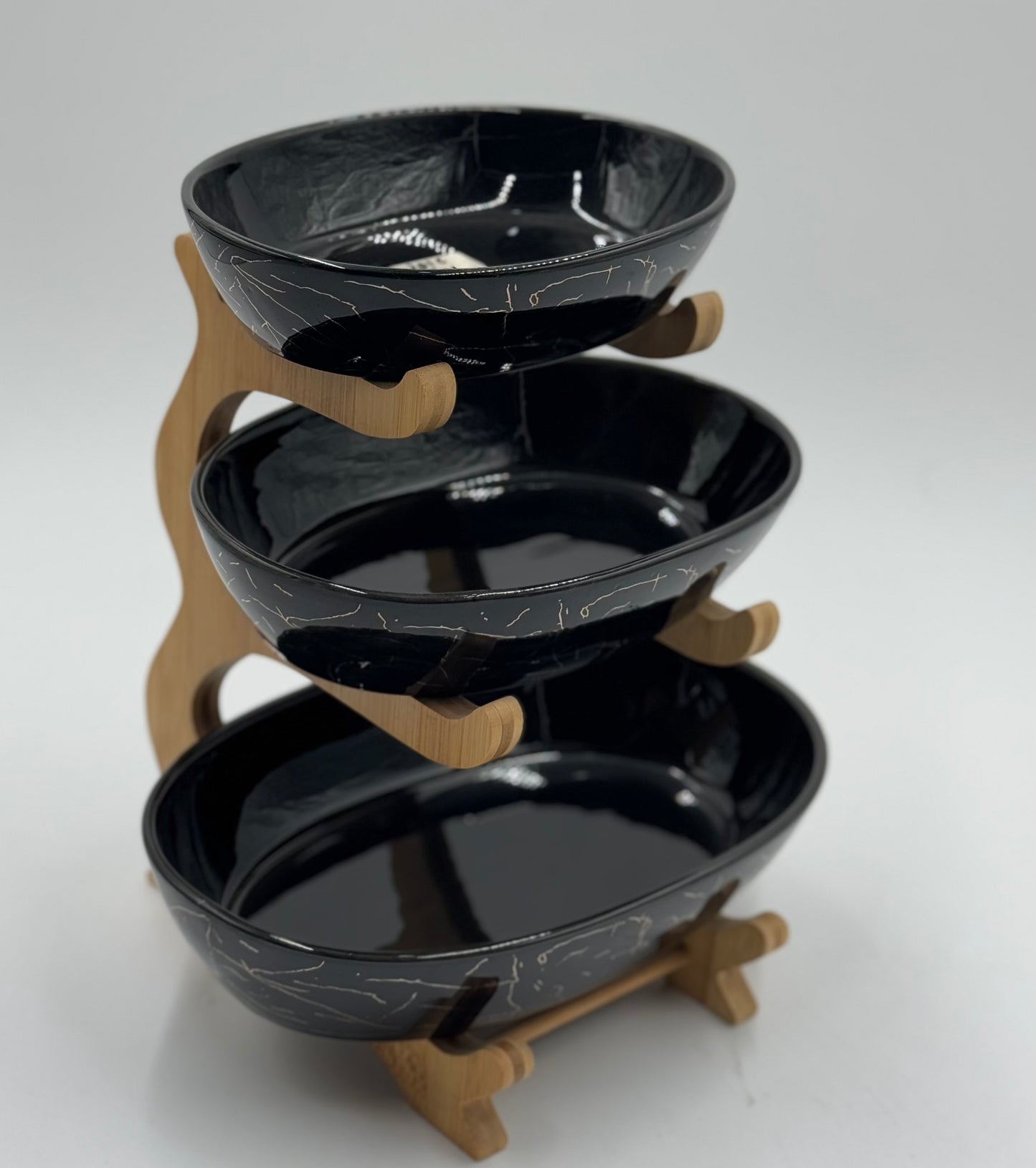 3 Tier Black Marble Design Ceramic Food Serving Rack✨