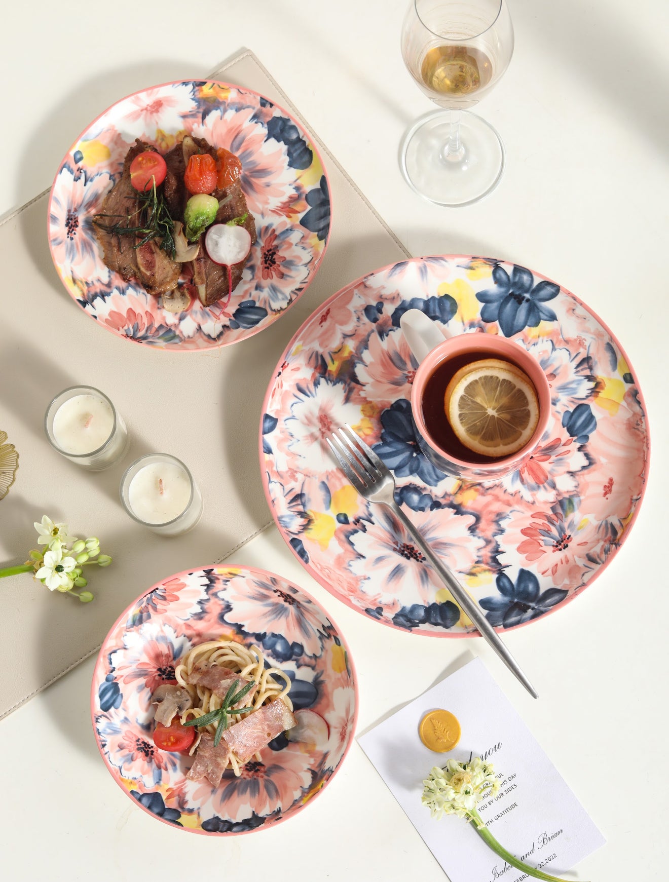 🌺 Coral Bloom- 16 pcs Handmade Matte Ceramic Breakfast Set