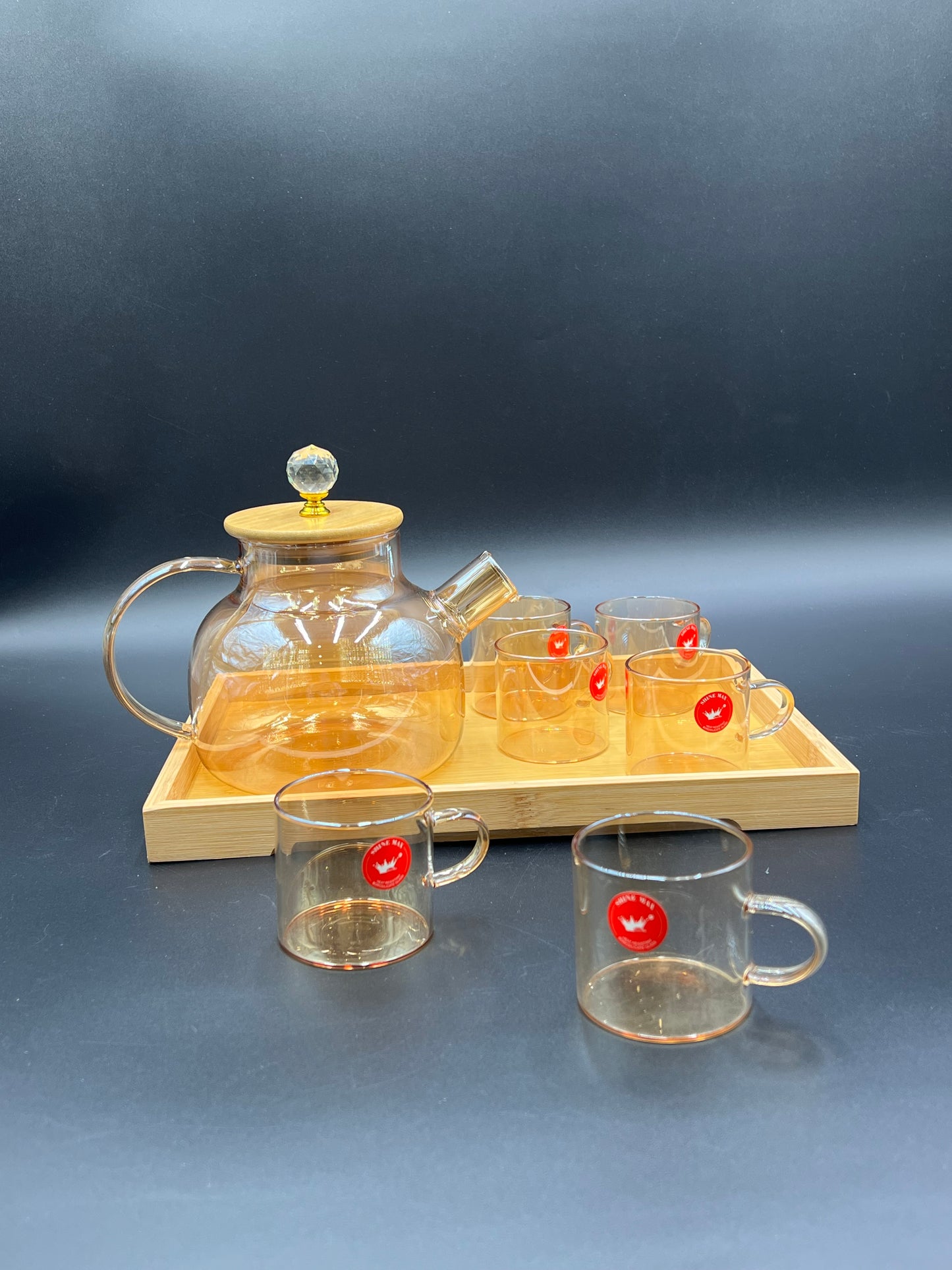 7 Pcs Chinese Glass Kehwa Set with Bamboo Tray ♨️