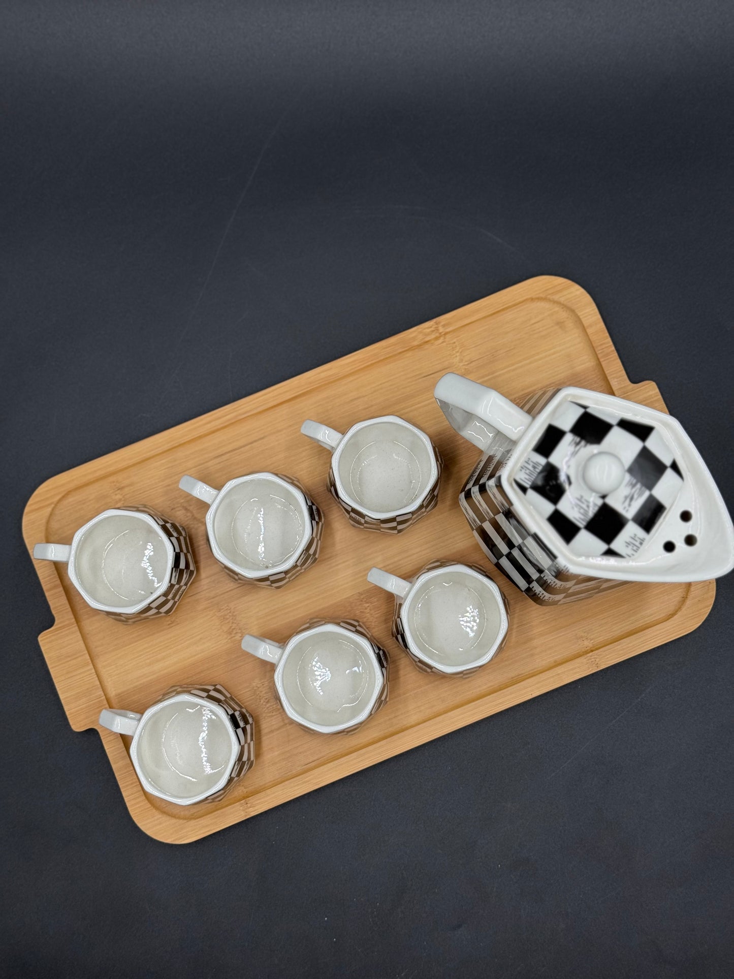 8 Pcs Box Pattern Ceramic Kehwa Set with Wooden Tray ☕️✨