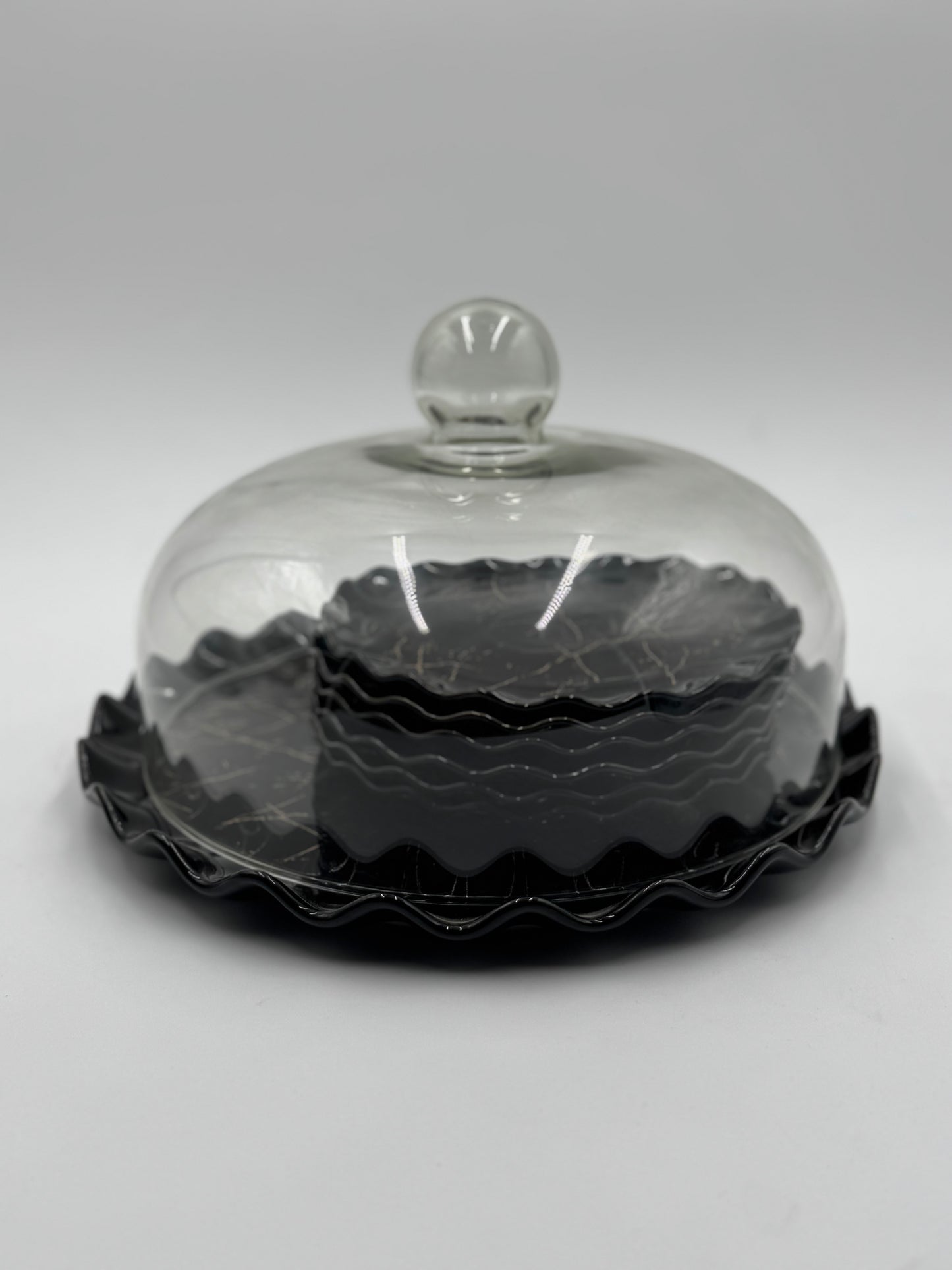 9 Pcs Black Marble Design Ceramic Cake Dish with Serving Plates 🎂✨