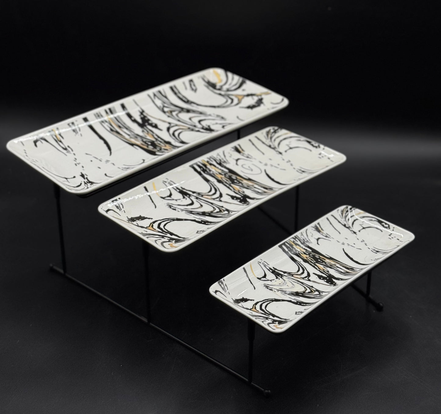 3 Tier Abstract Pattern Ceramic Serving Tray Set ✨