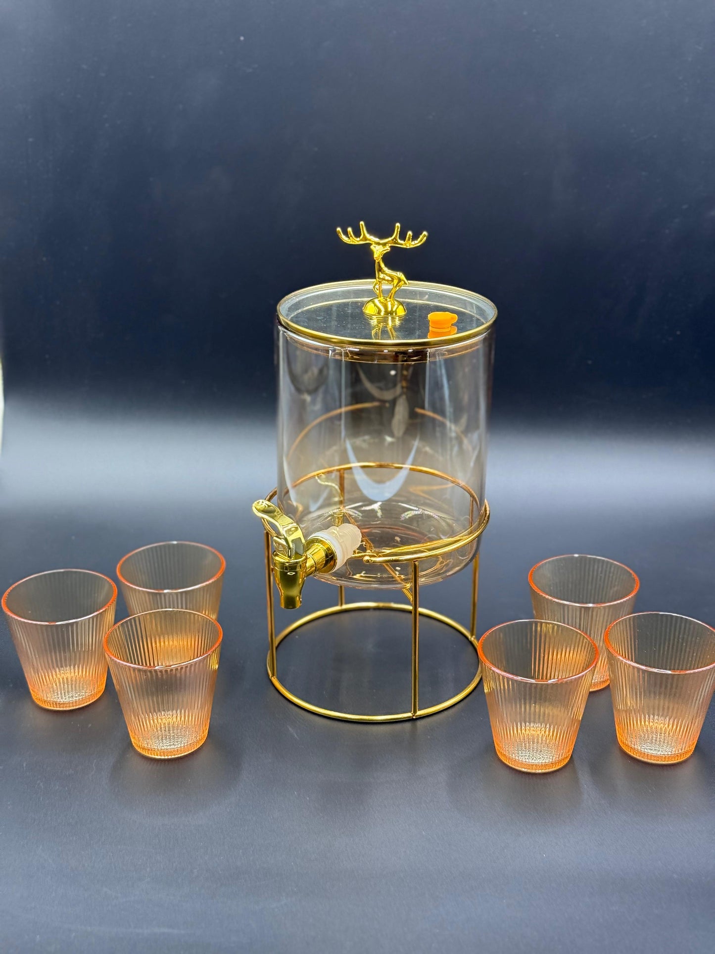 7 Pcs Golden Glass Dispenser Set with Stand ✨