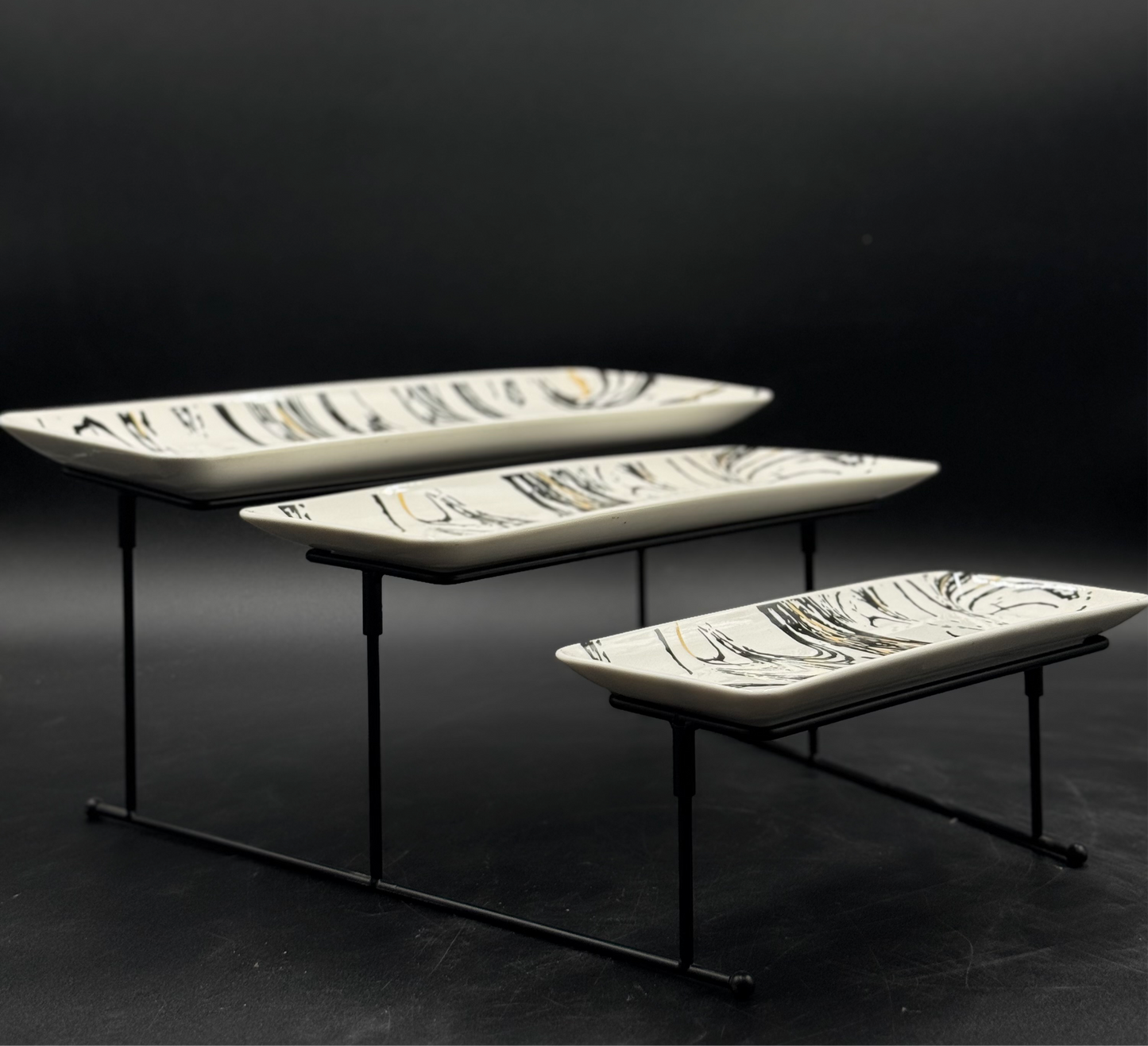 3 Tier Abstract Pattern Ceramic Serving Tray Set ✨