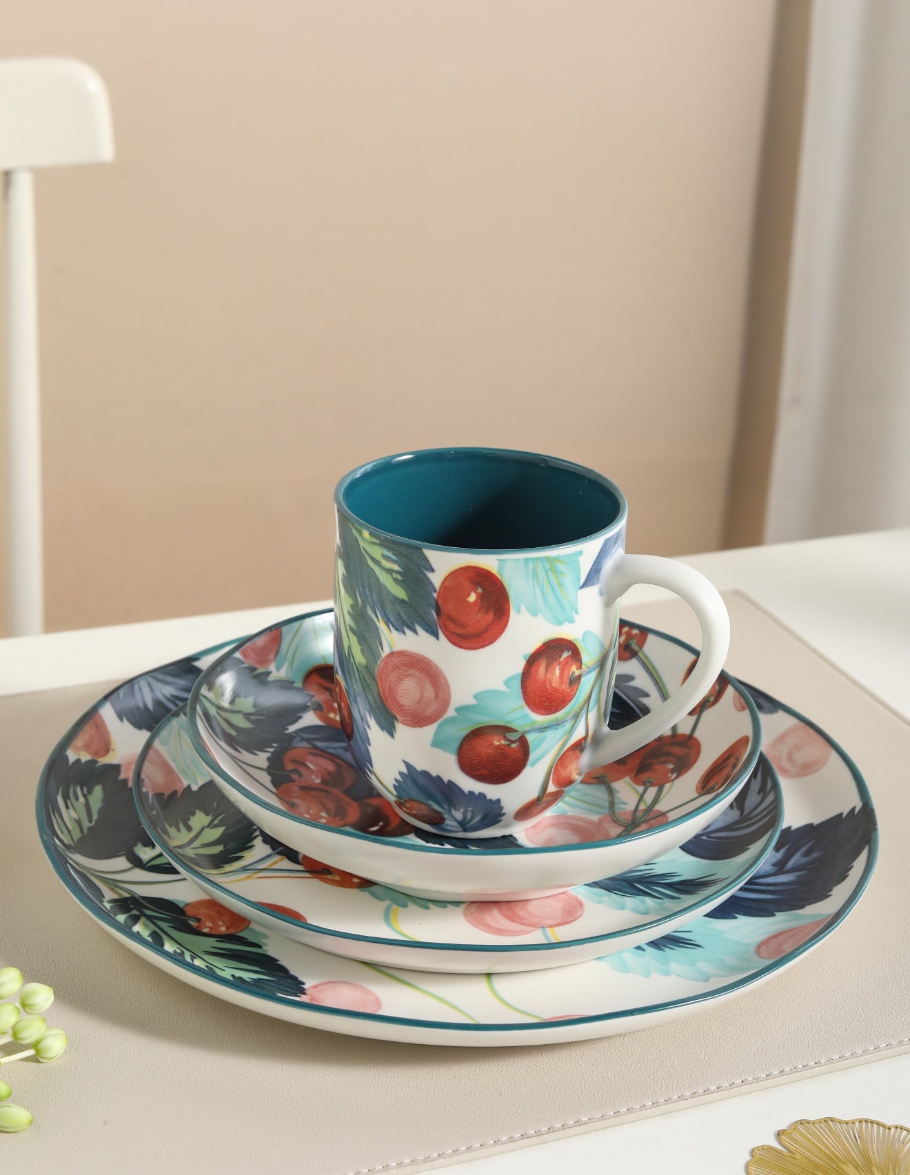 🍒 Cherry Bloom- 16 pcs Handmade Matte Ceramic Dinner Set