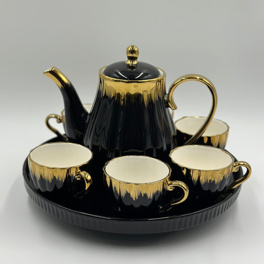 Golden Rim 8 Pcs Teaset with Rotating Tray ☕️