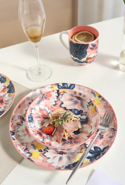🌺 Coral Bloom- 16 pcs Handmade Matte Ceramic Breakfast Set