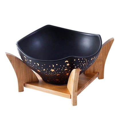 Large Galaxy Ceramic Serving  Bowl with Wooden Stand ✨