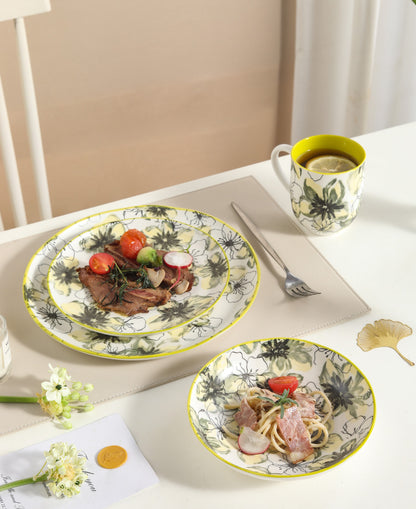 🌿 Lemon Bloom- 16 pcs Handmade Matte Ceramic Dinner Set