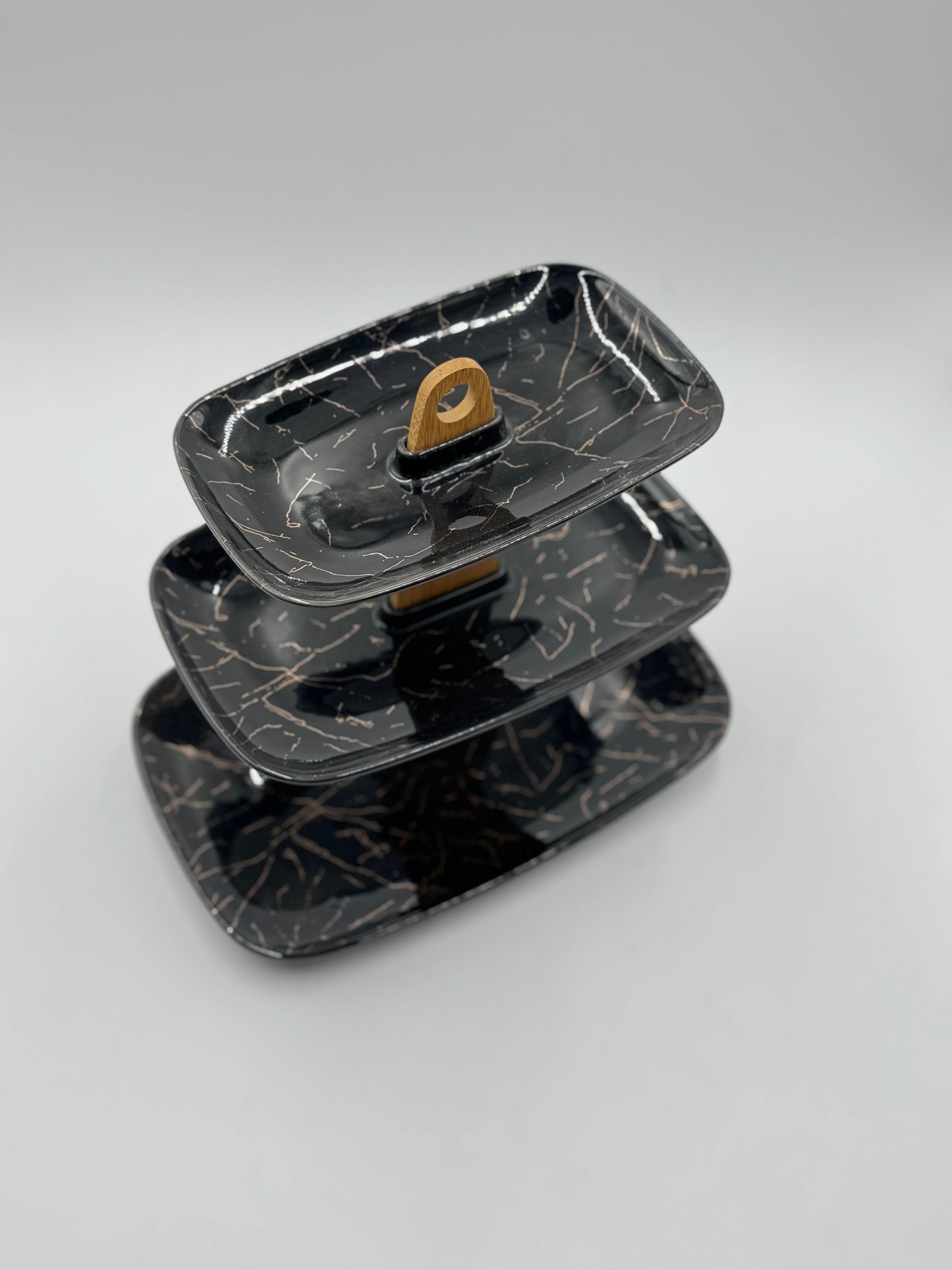 3 Tier Black Marble Design Ceramic Cupcake Serving Platter 🍰✨