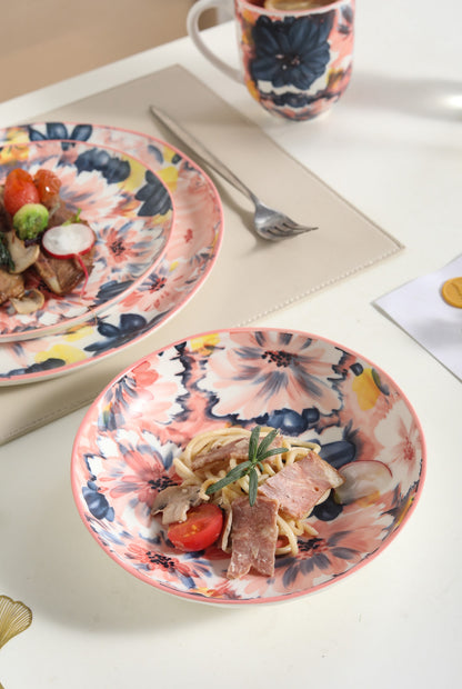 🌺 Coral Bloom- 16 pcs Handmade Matte Ceramic Breakfast Set