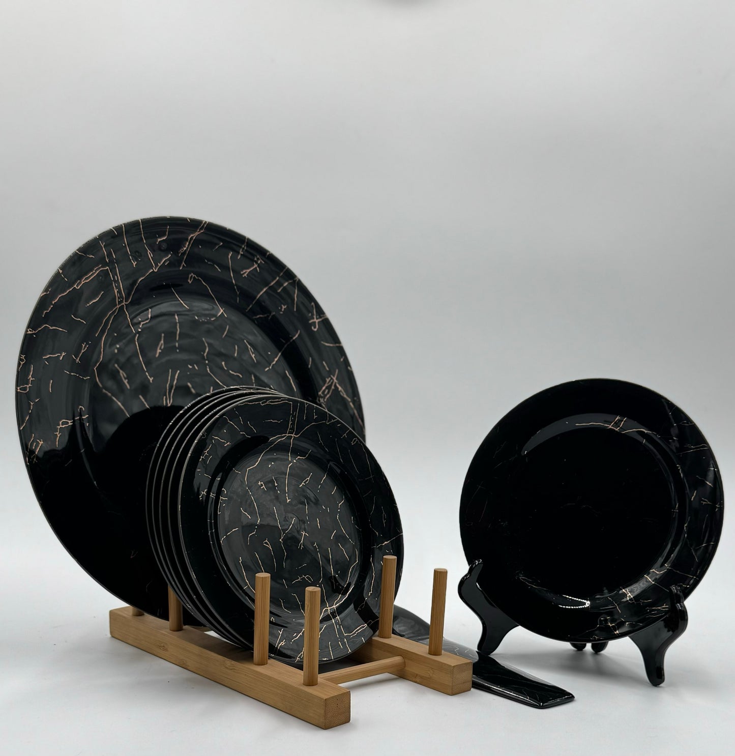 9 Pcs Black Marble Design Round Cake Plate Set with Stand 🎂✨