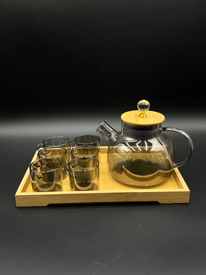 7 Pcs Chinese Glass Kehwa Set with Bamboo Tray ♨️