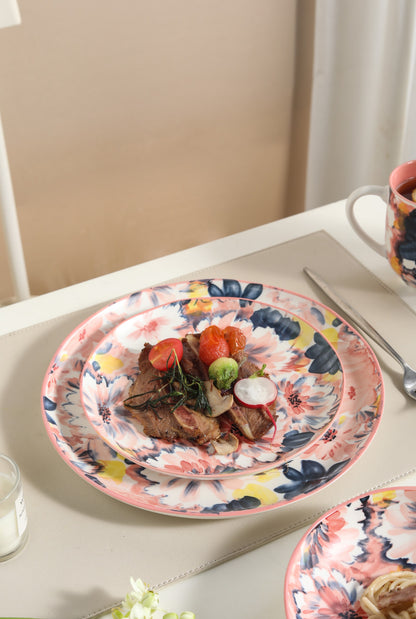 🌺 Coral Bloom- 16 pcs Handmade Matte Ceramic Breakfast Set