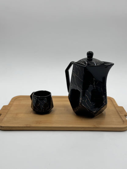 8 Pcs Black Marble Design Ceramic Kehwa Set with Tray ☕️✨