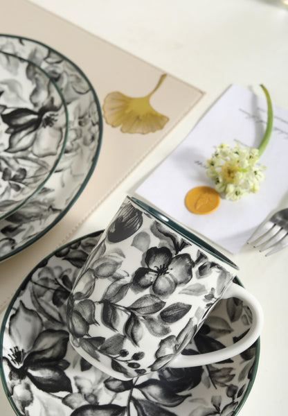 🌙 Midnight Bloom- 16 pcs Handmade Matte Ceramic Dinner Set