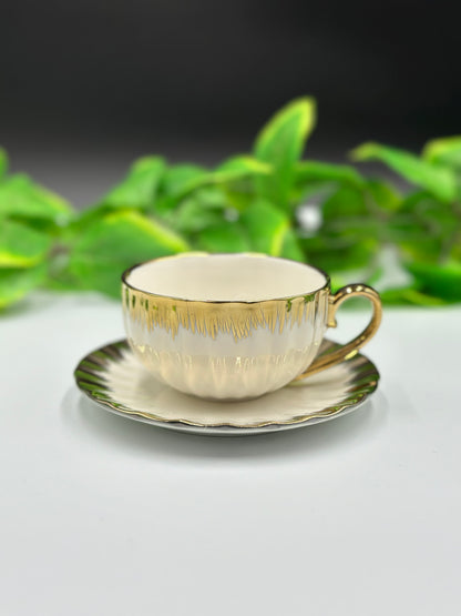 12 Pcs Gold Flame Rim Fine Bone China Cup and Saucer Set ✨