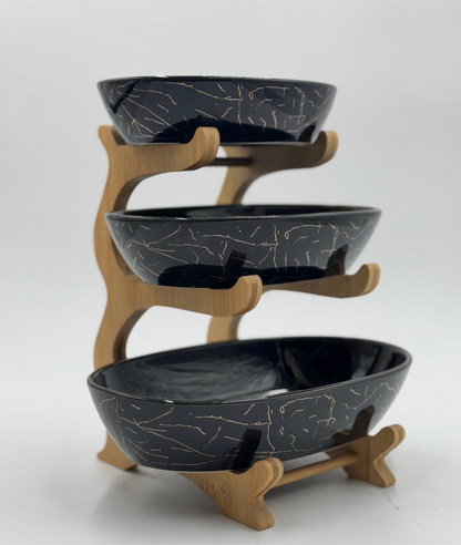 3 Tier Black Marble Design Ceramic Food Serving Rack✨