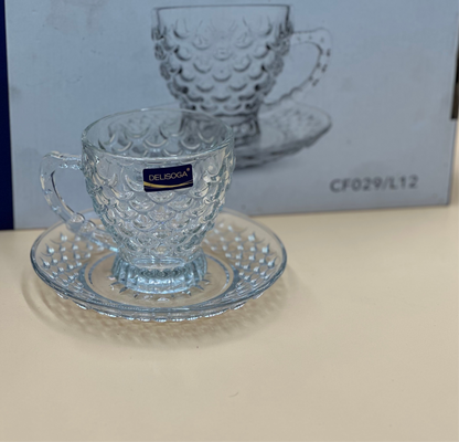 12 Pcs DELISOGA Fine Textured Glass Cup & Saucer Set ☕️✨