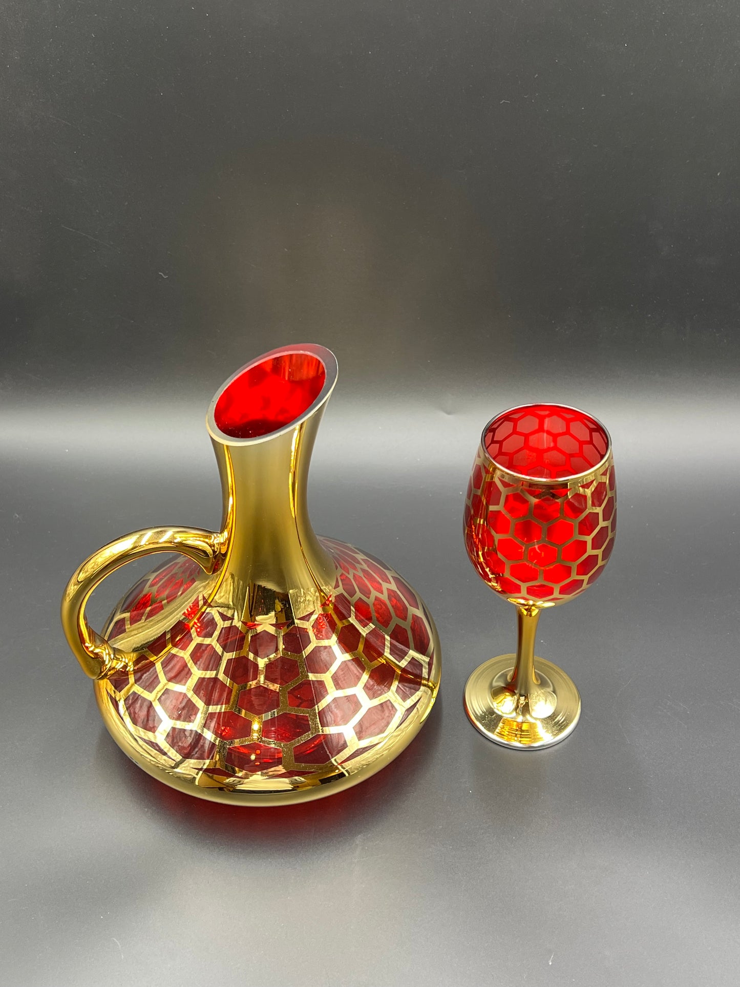24K Gold Plated 7 Pcs Red Turkey Glass Water Set