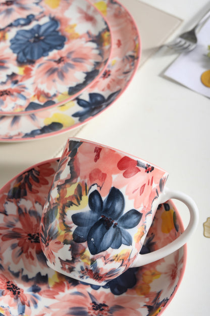 🌺 Coral Bloom- 16 pcs Handmade Matte Ceramic Breakfast Set