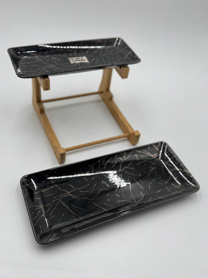 2 Tier Black Marble Design Ceramic Serving Tray Set ✨