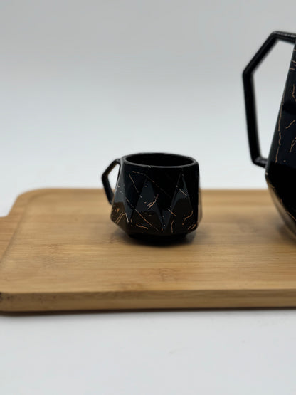 8 Pcs Black Marble Design Ceramic Kehwa Set with Tray ☕️✨