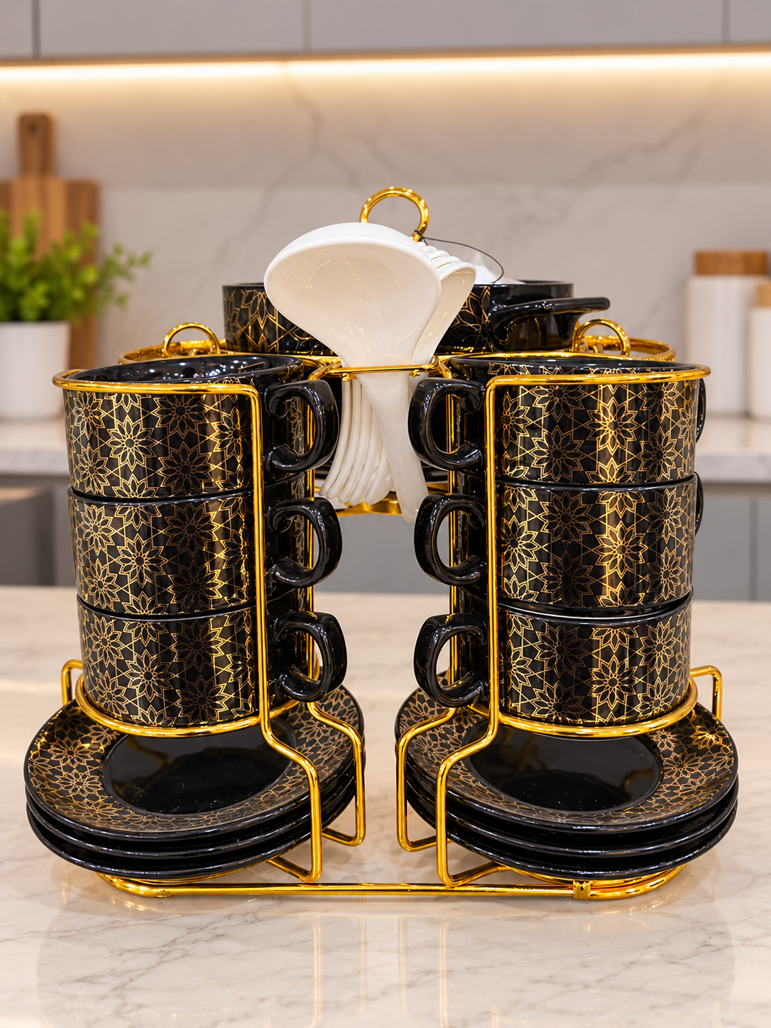 22 Pcs White Noir & Black Gold Soup Set