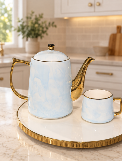 8 Pcs Blue Bliss Tea Set with Rotating Tray ☕️