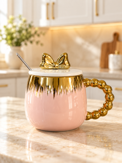 Golden Charm Ceramic Mug with Spoon