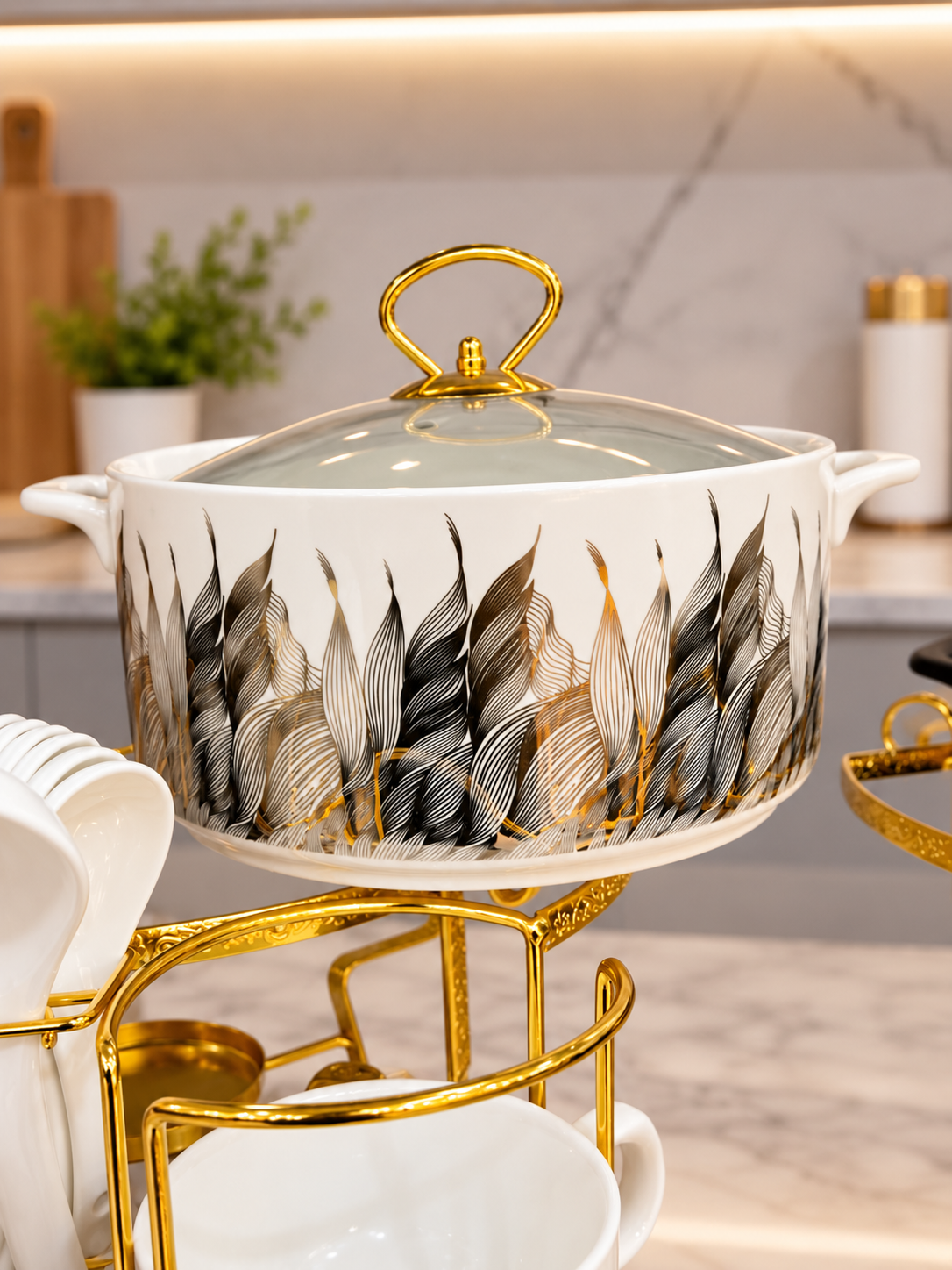 22 Pcs White Noir & Black Gold Soup Set